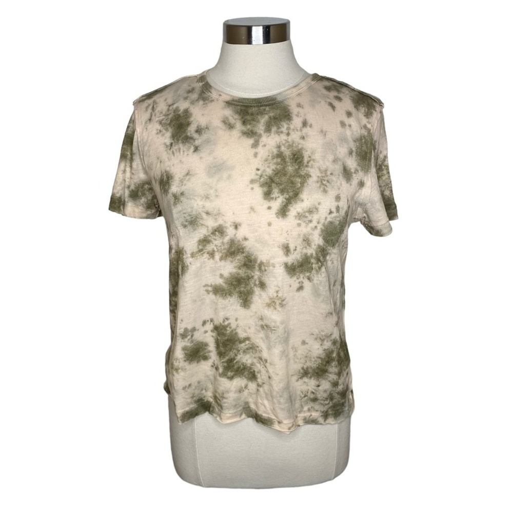 Free People Riptide Linen Blend Tie Dye T-Shirt‎ Women's Size XS Olive Combo